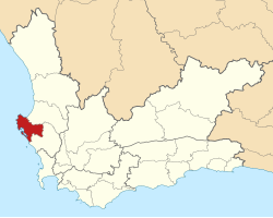 Map of the Western Cape with Saldanha Bay highlighted (2011)